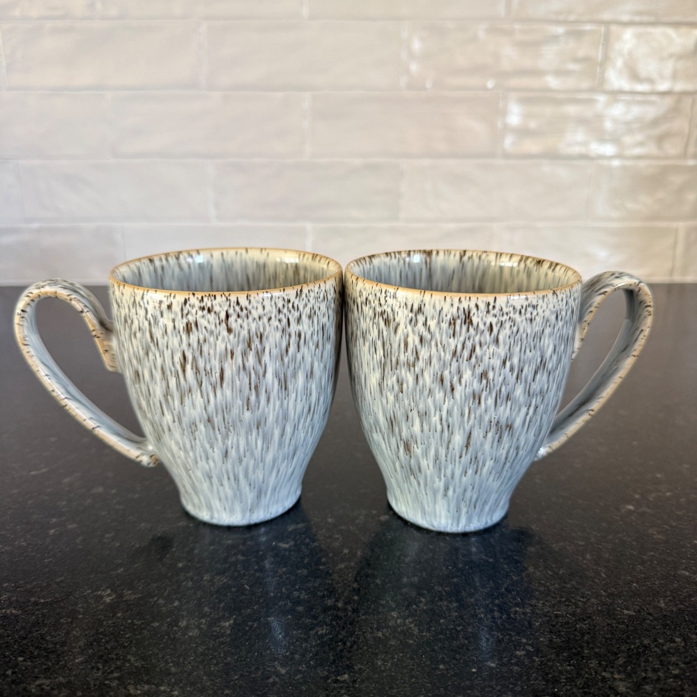 Denby Coffee Mugs Blue Grey Halo Speckled Stoneware Set of 2 Made in England